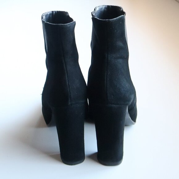 Steve Madden Effect Black Suede Leather Almond Toe Pull-on Ankle Boots Booties 7 - Picture 7 of 16